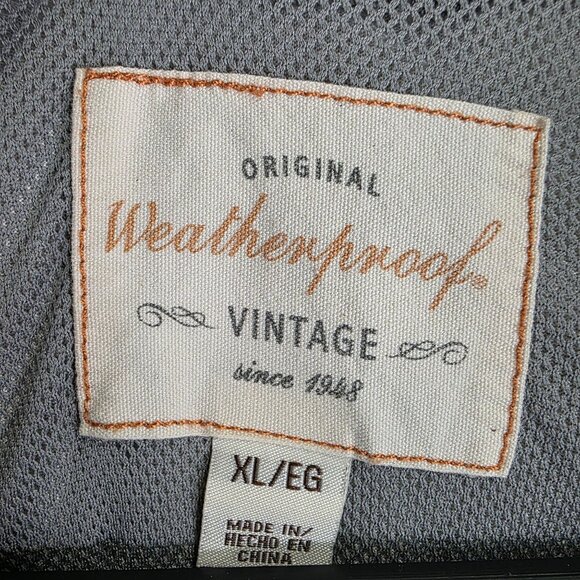 Mens Weatherproof Vintage Hooded Jacket Gray & Red Blue Striped Full Zip Size XL - Picture 3 of 9